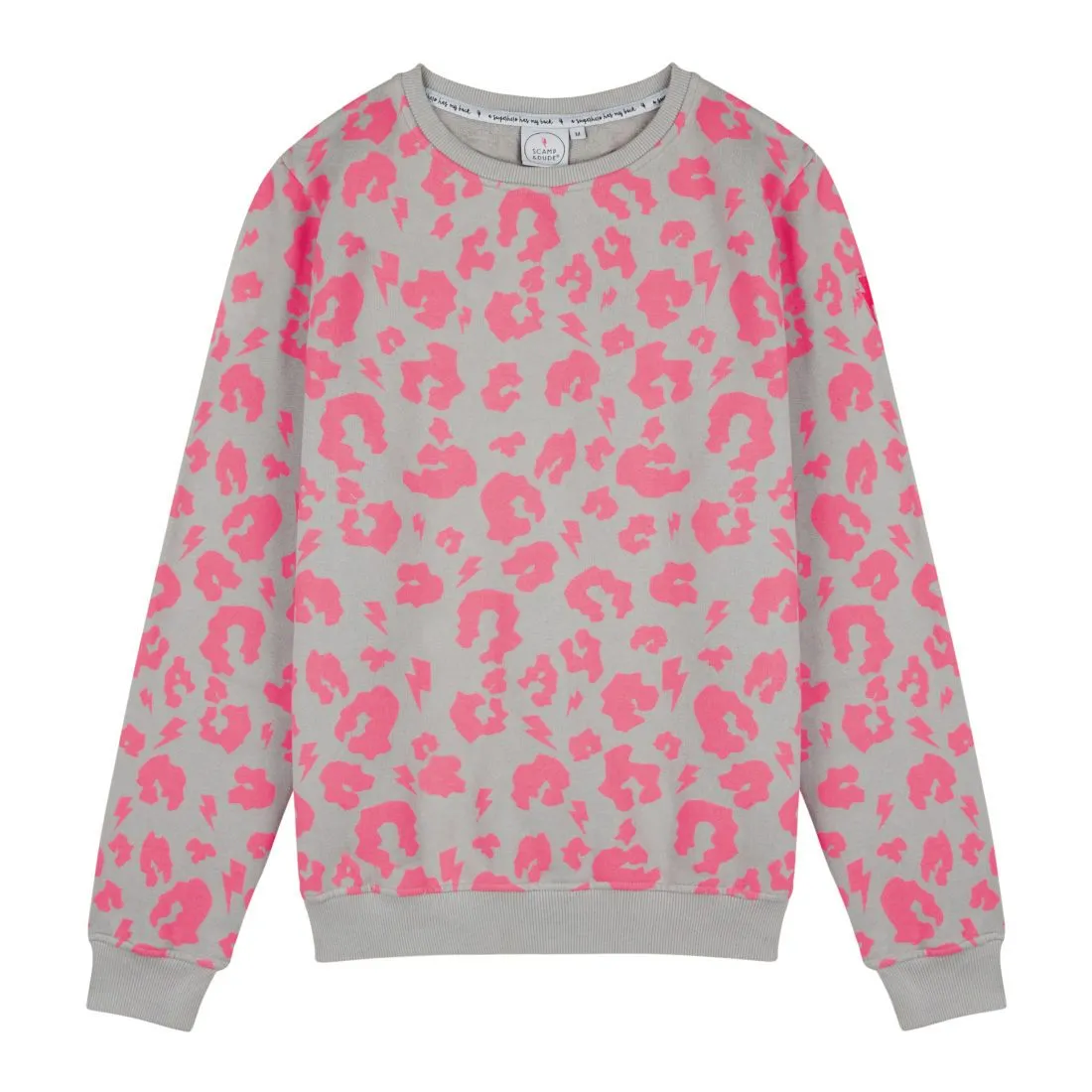 Adult Super Soft Sweatshirt – Grey with Neon Coral Leopard and Lightning Bolt