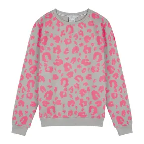 Adult Super Soft Sweatshirt – Grey with Neon Coral Leopard and Lightning Bolt