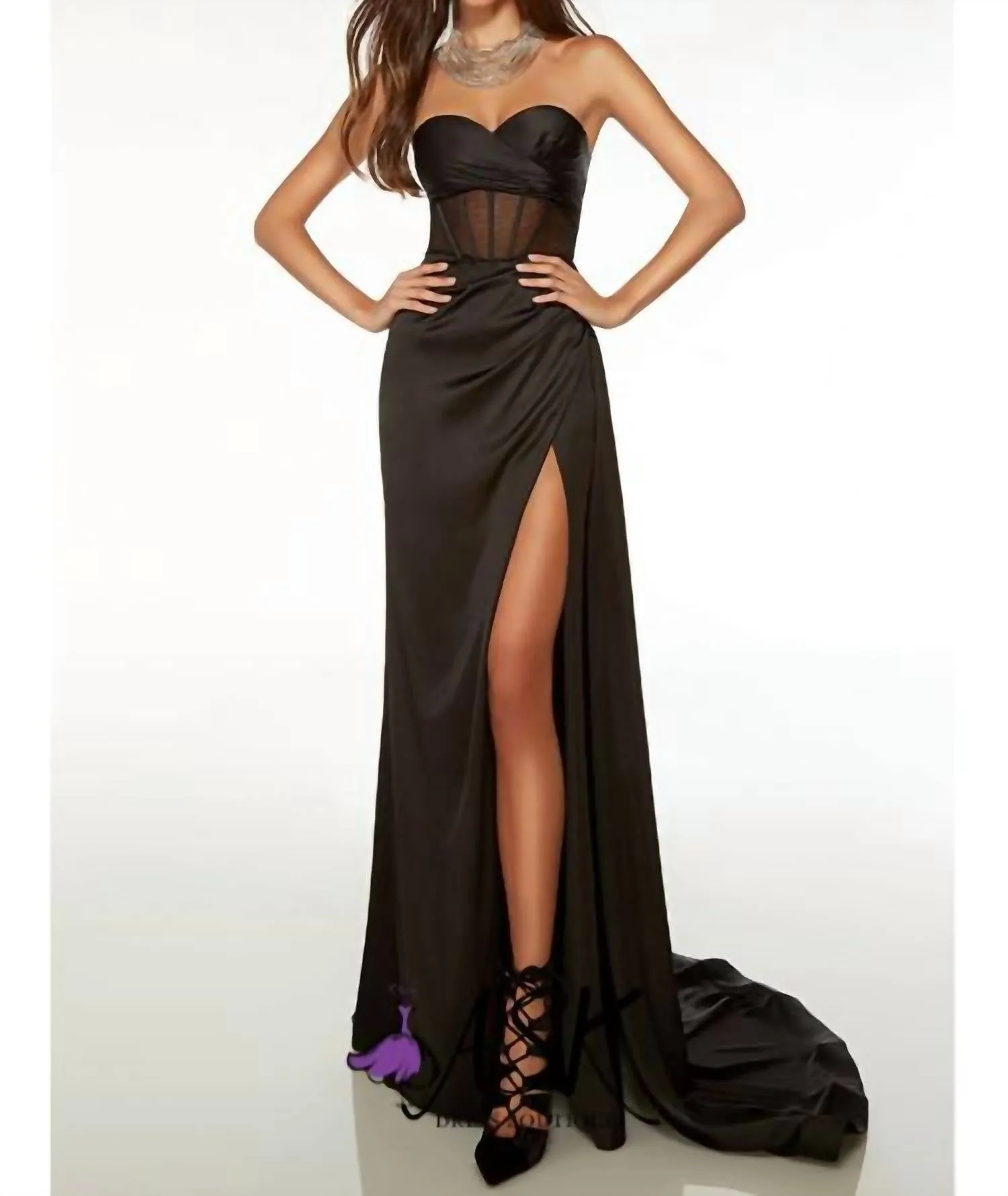 Alyce Paris - Strapless Satin Corset Gown With Detachable Train
