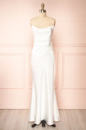 Areane | Cowl Neck Satin Maxi Dress w/ Chain