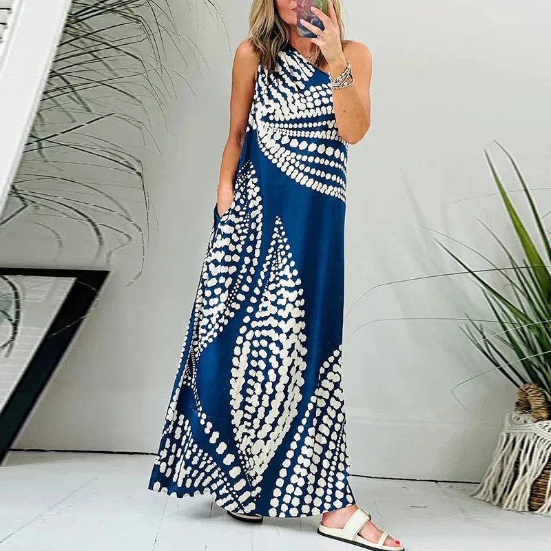 Asymmetric Pocket Long Off Shoulder Casual Party Bohemian Printed Loose Holiday Vestidos Floral 2024 Dress