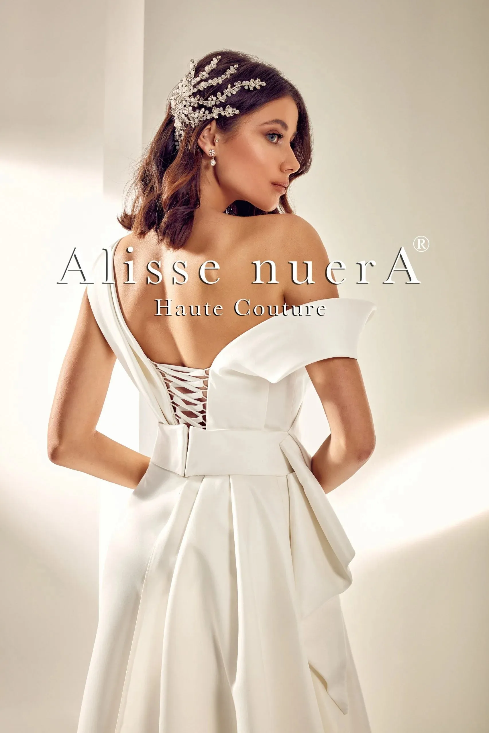 Asymmetric Shoulder Sweetheart Draped Satin A Line Bridal Gown