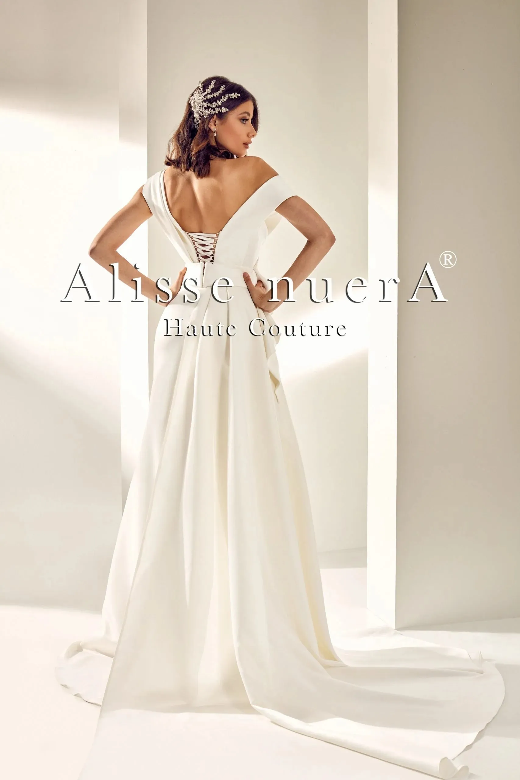 Asymmetric Shoulder Sweetheart Draped Satin A Line Bridal Gown