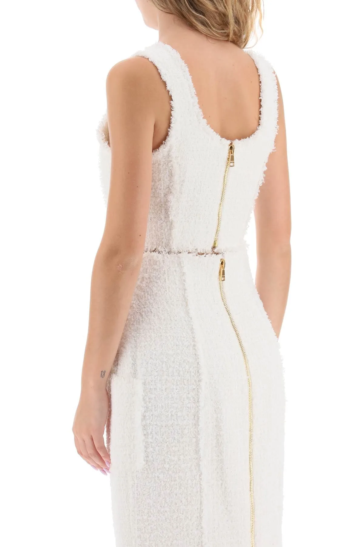 Balmain Cropped Tank Top In Monochrome Tweed