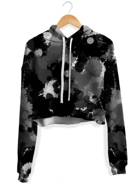 Black White and Grey Paint Splatter Fleece Crop Hoodie