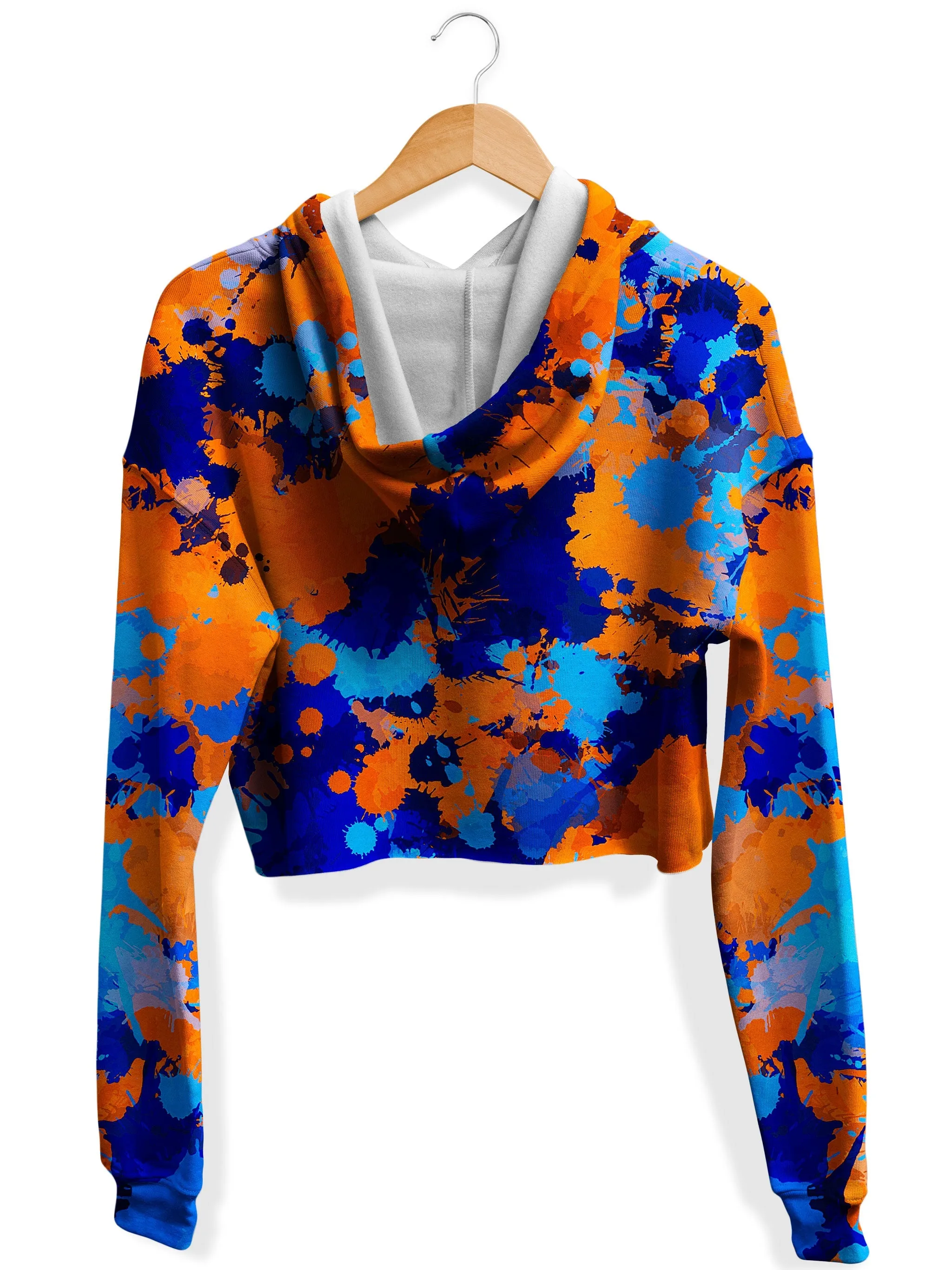 Blue and Orange Paint Splatter 2 Fleece Crop Hoodie