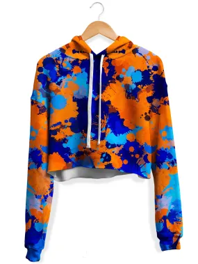 Blue and Orange Paint Splatter 2 Fleece Crop Hoodie