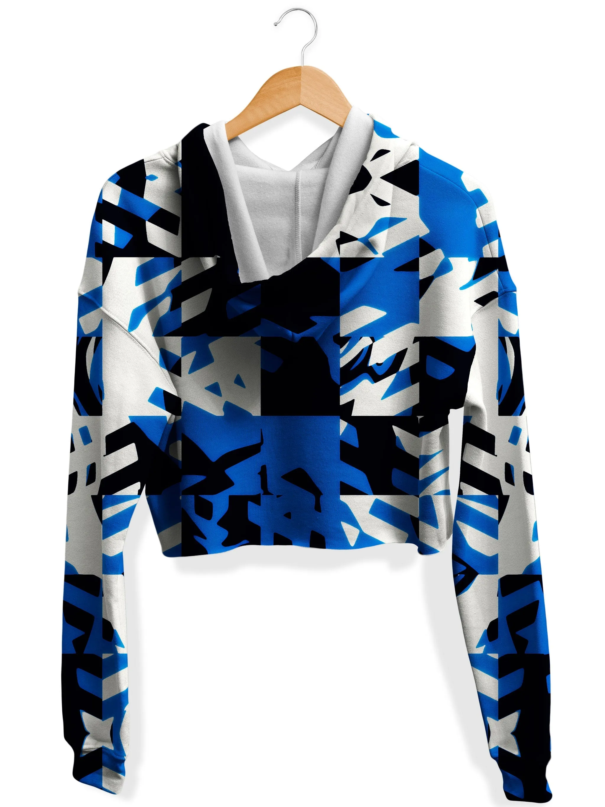 Blue Digital Fleece Crop Hoodie