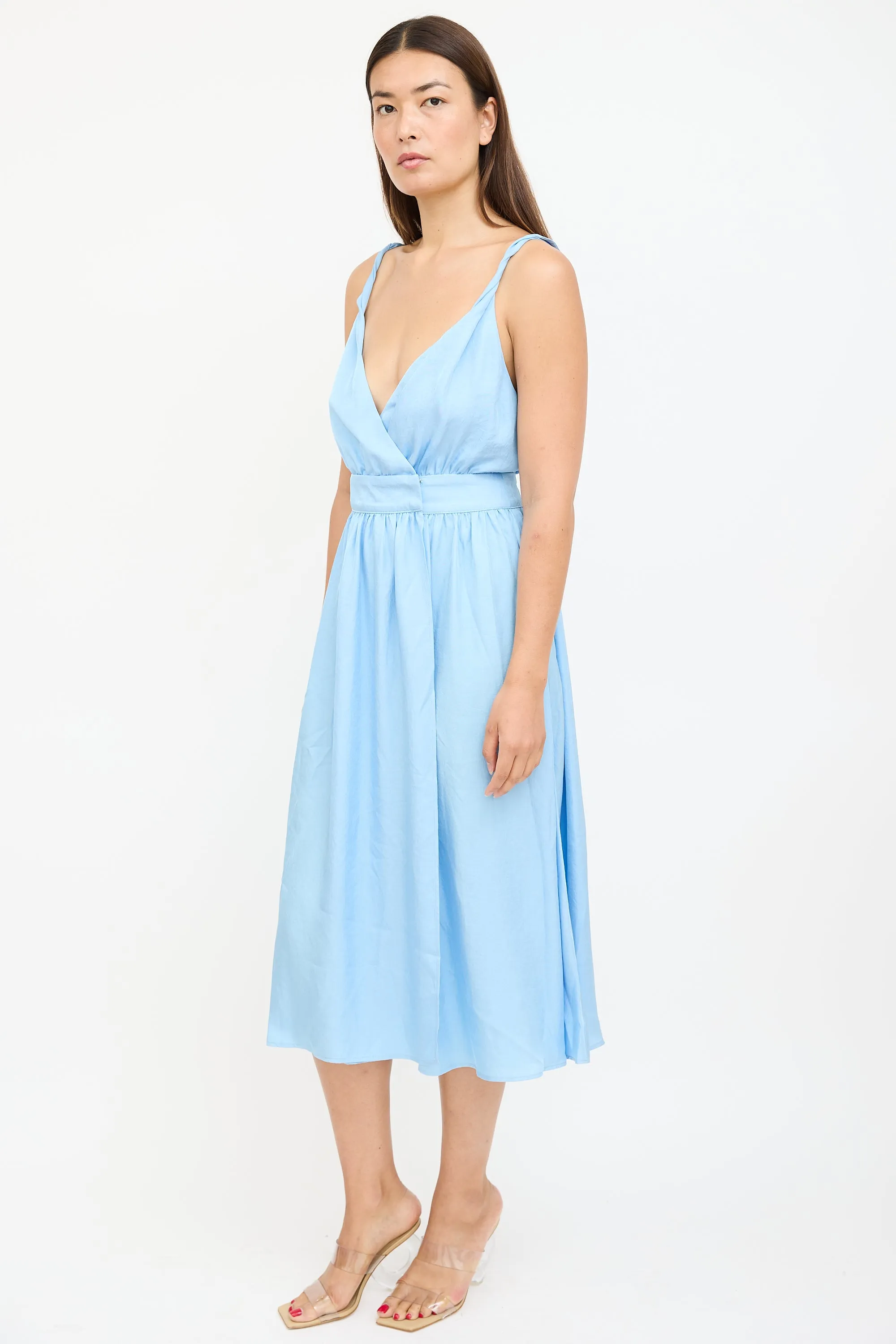 Blue Satin Hydra Wrap Dress