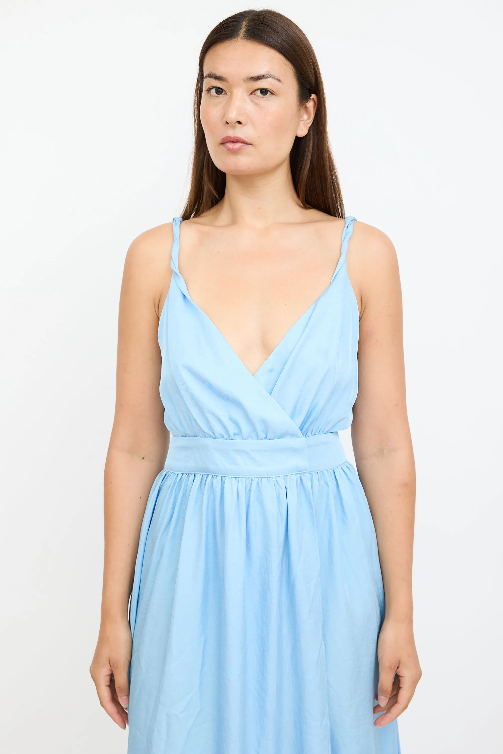 Blue Satin Hydra Wrap Dress
