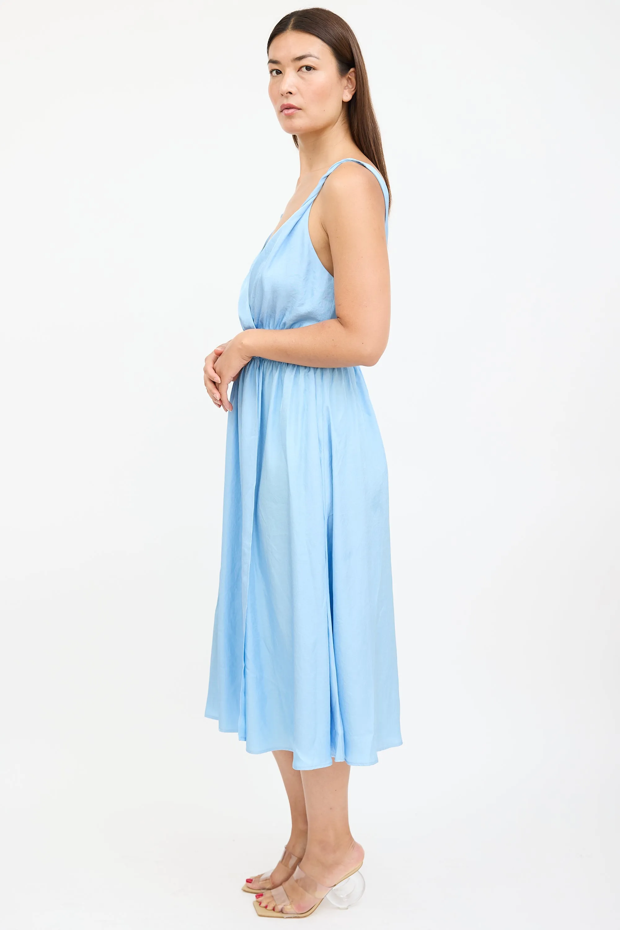 Blue Satin Hydra Wrap Dress