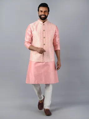 Blush Pink Embroidered Regular Fit Bandhgala Jacket | TULA