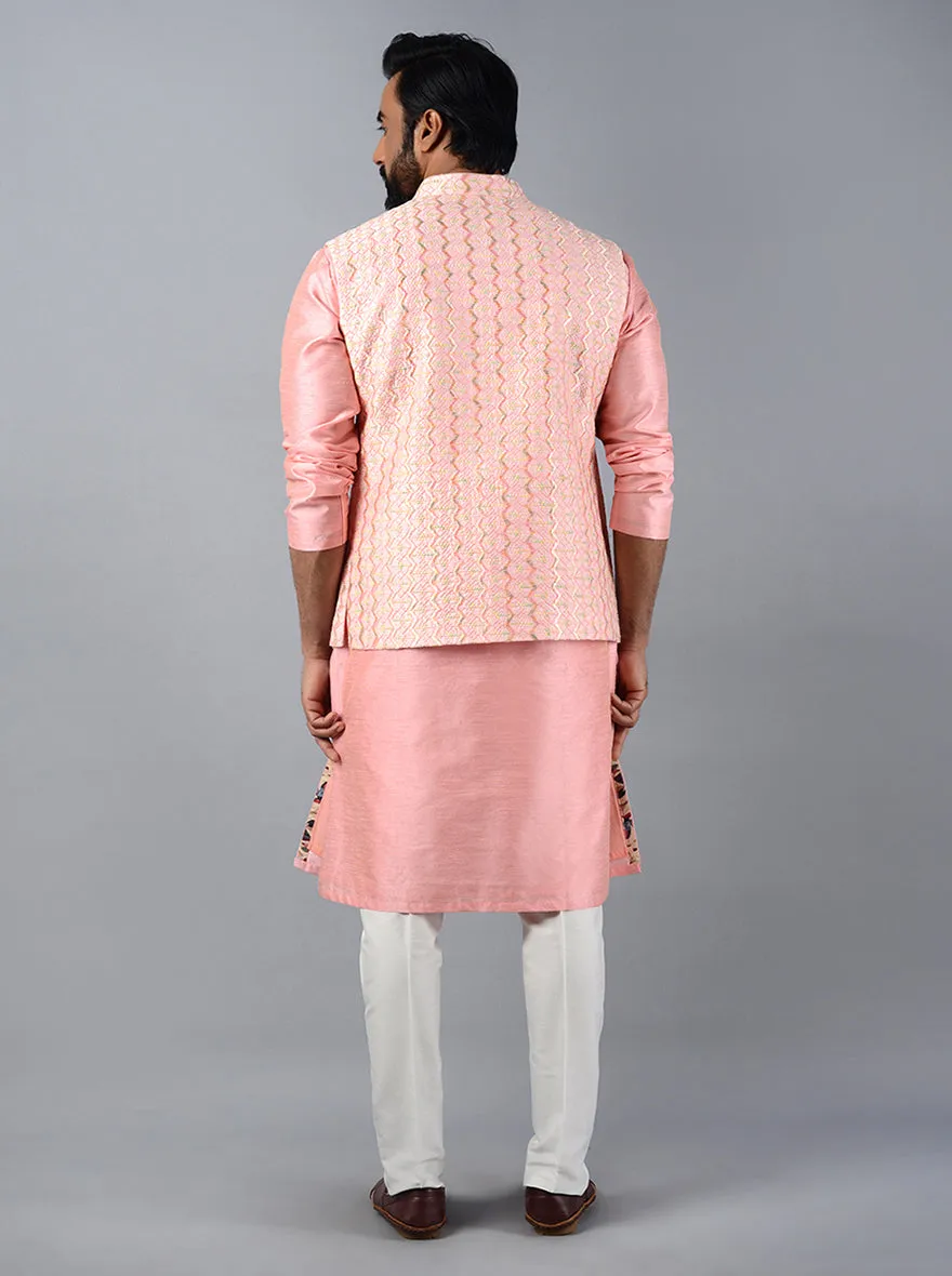 Blush Pink Embroidered Regular Fit Bandhgala Jacket | TULA