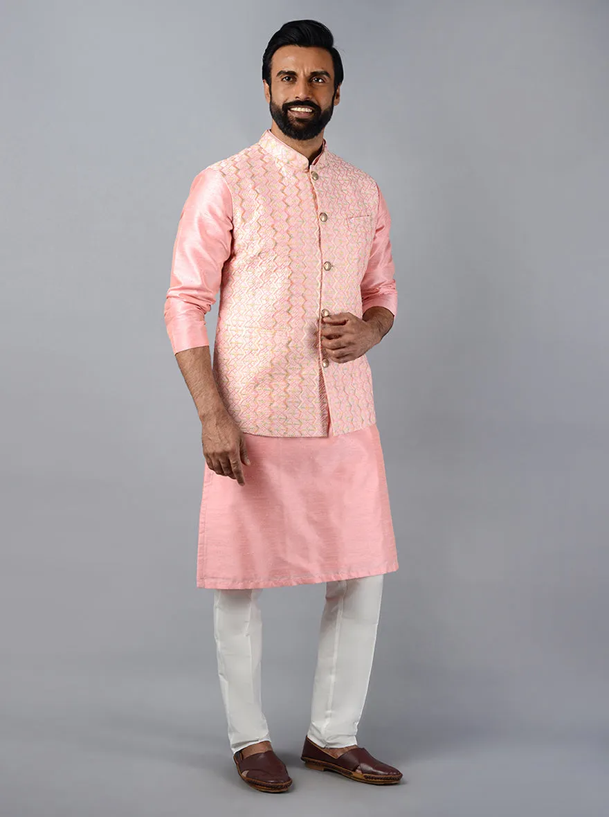 Blush Pink Embroidered Regular Fit Bandhgala Jacket | TULA