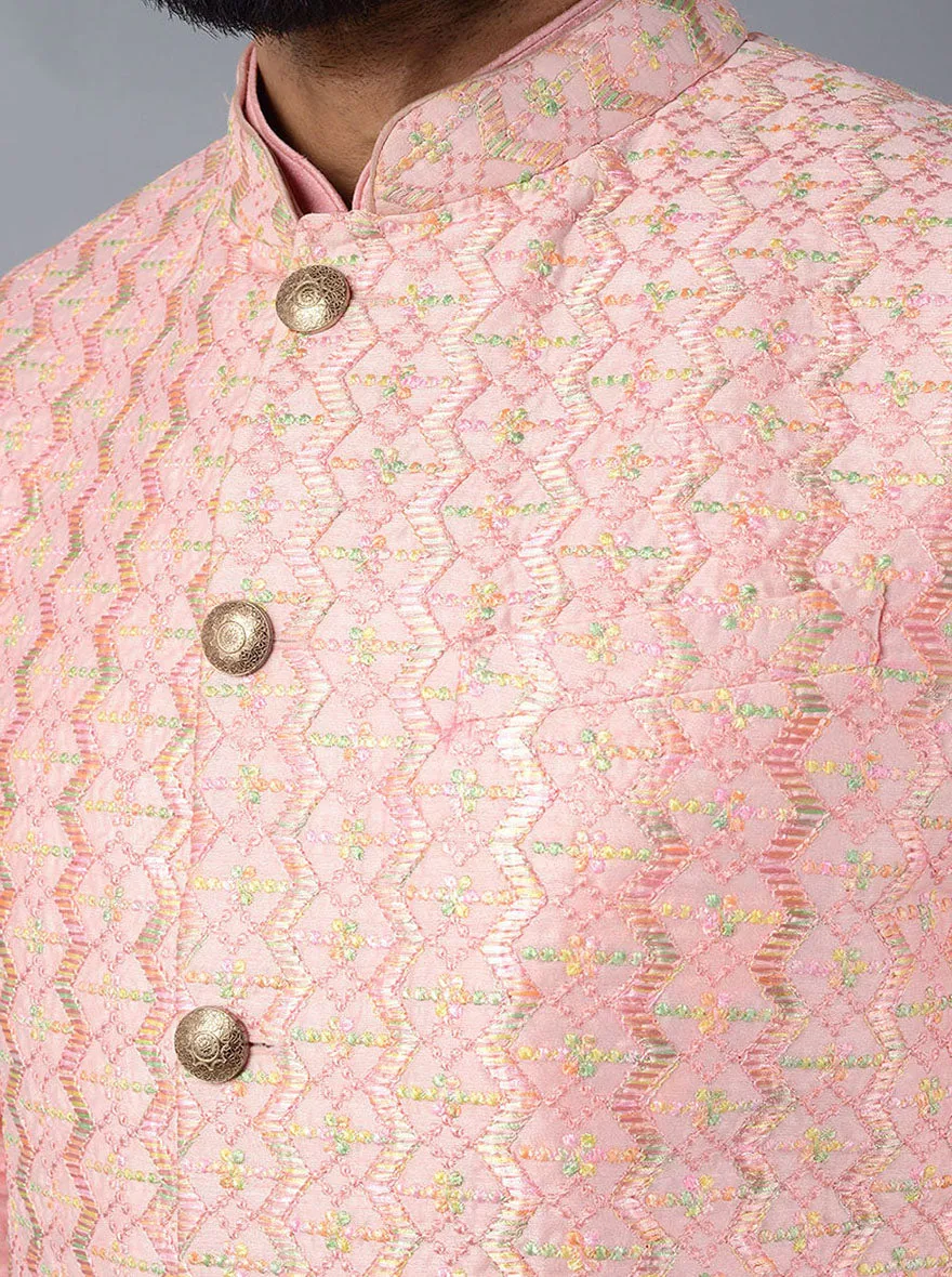 Blush Pink Embroidered Regular Fit Bandhgala Jacket | TULA