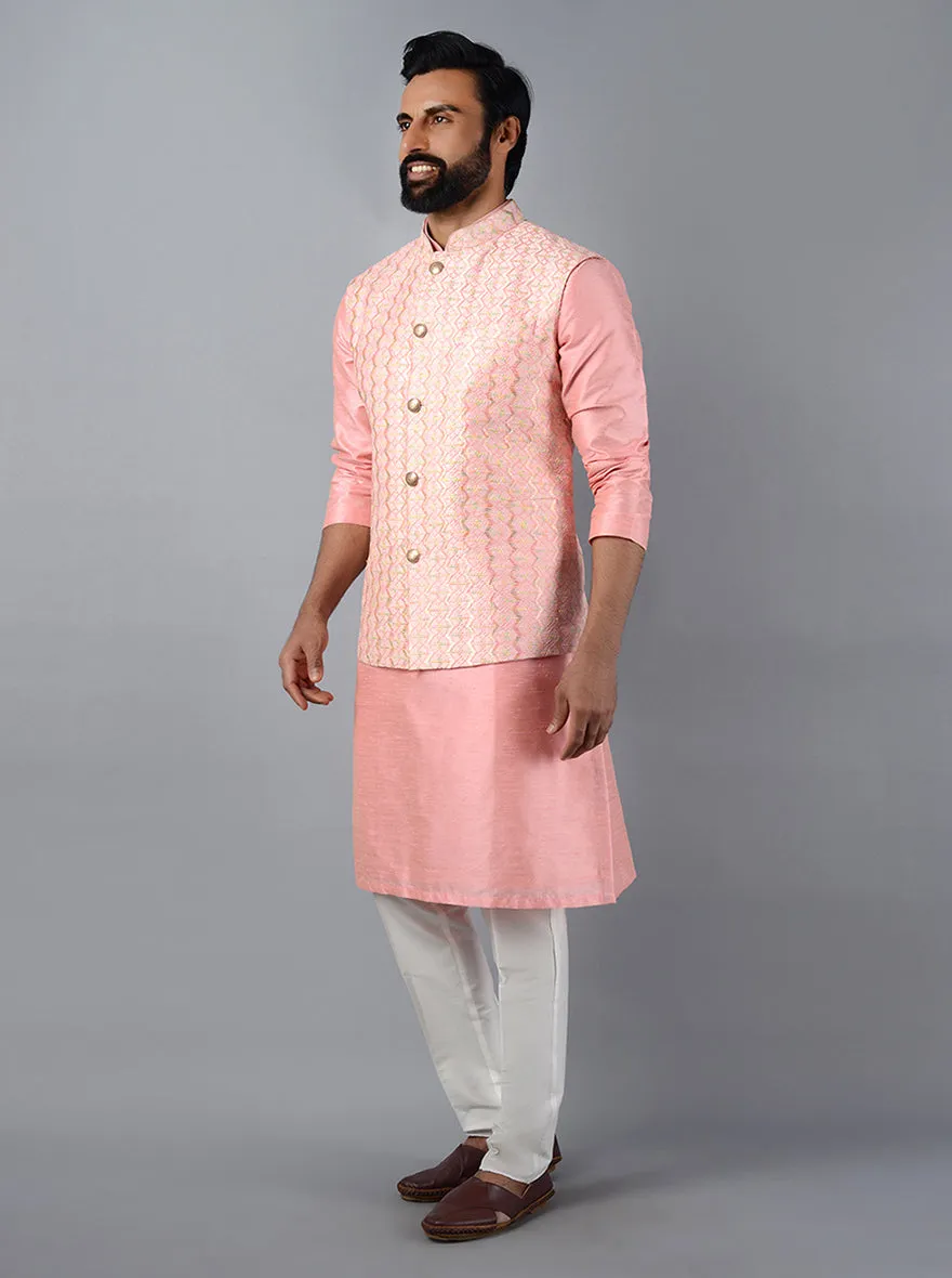 Blush Pink Embroidered Regular Fit Bandhgala Jacket | TULA