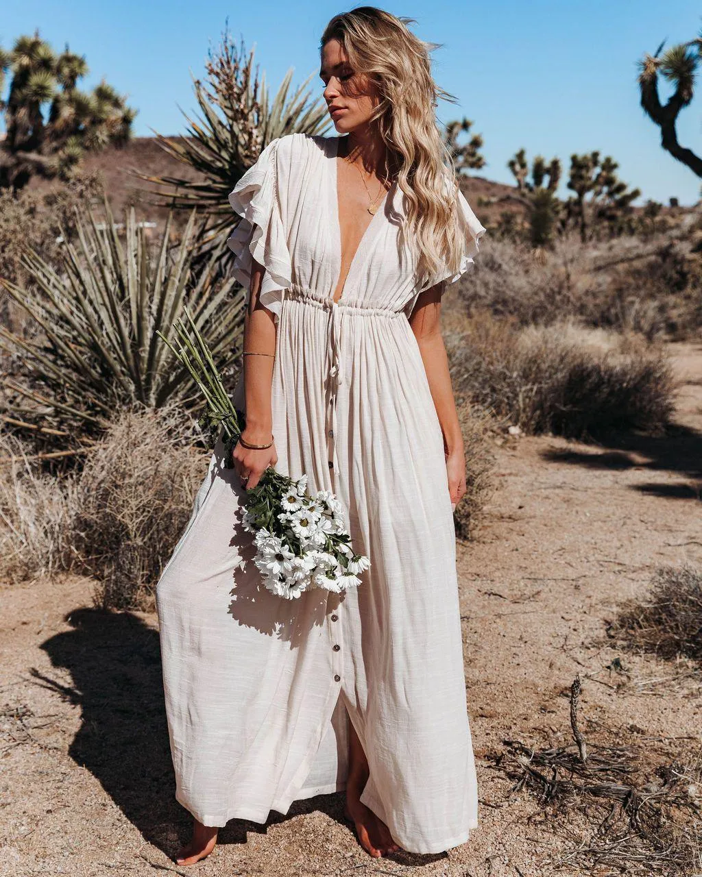 Bohemian Maxi Dress, Beach Dress, Women Boho Long Bikini Cover Up Dress, High Waist Casual V-Neck Sexy Dress