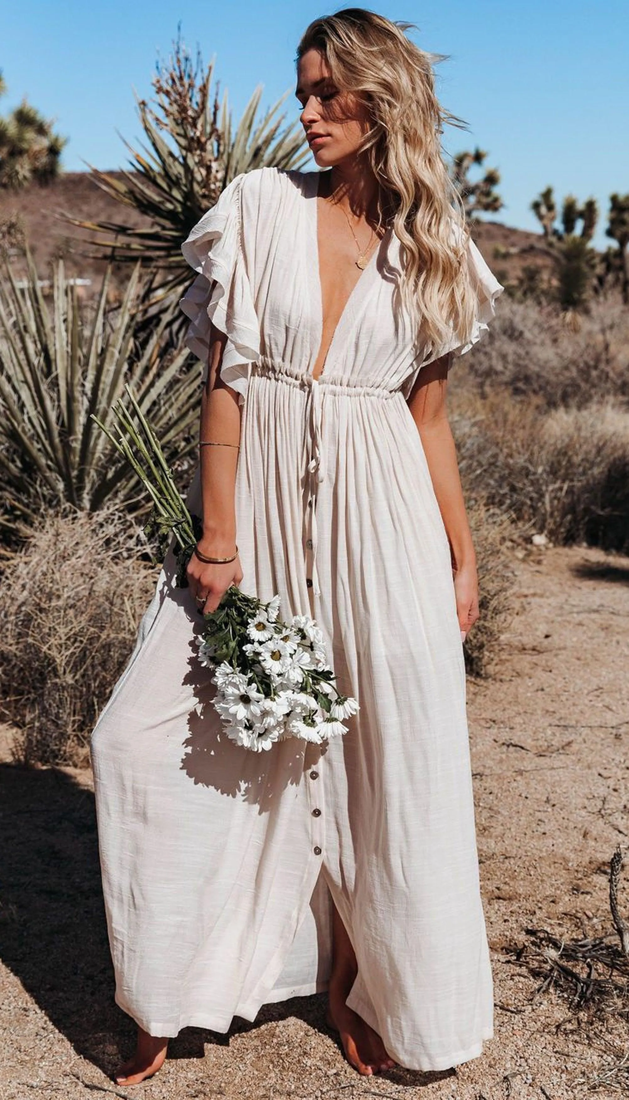 Bohemian Maxi Dress, Beach Dress, Women Boho Long Bikini Cover Up Dress, High Waist Casual V-Neck Sexy Dress