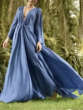 Bohemian Romantic V Neck Long Sleeve Maxi Dress