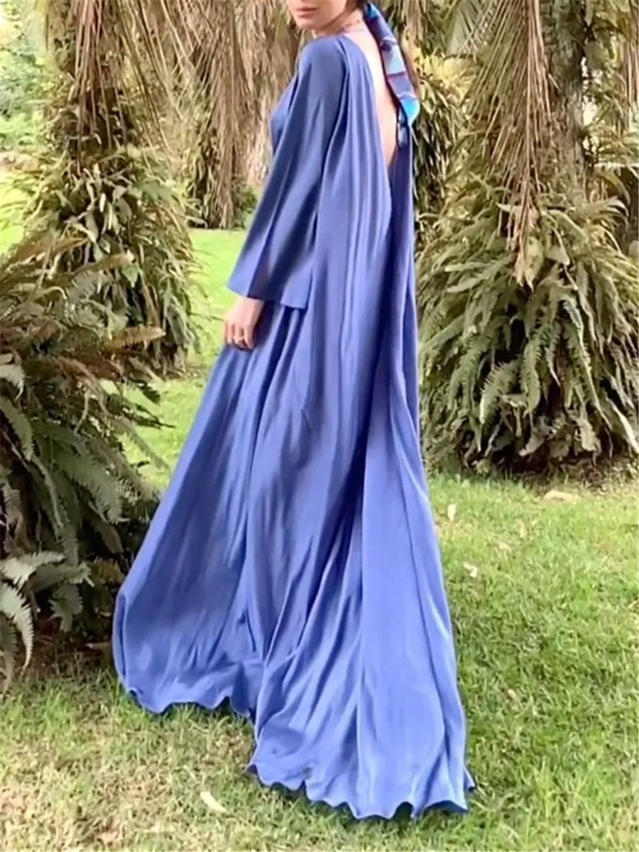 Bohemian Romantic V Neck Long Sleeve Maxi Dress