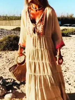 Bohemian Style V-Neck Holiday Dress For Women
