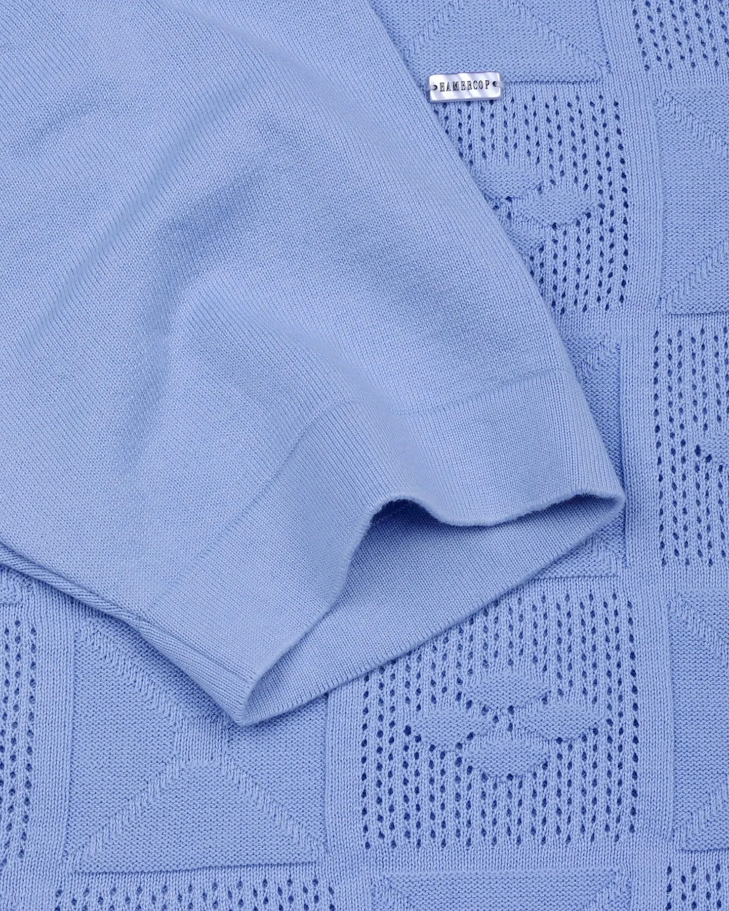 Bosstone Ice Blue Knitted Cotton Zipper Polo T-Shirt