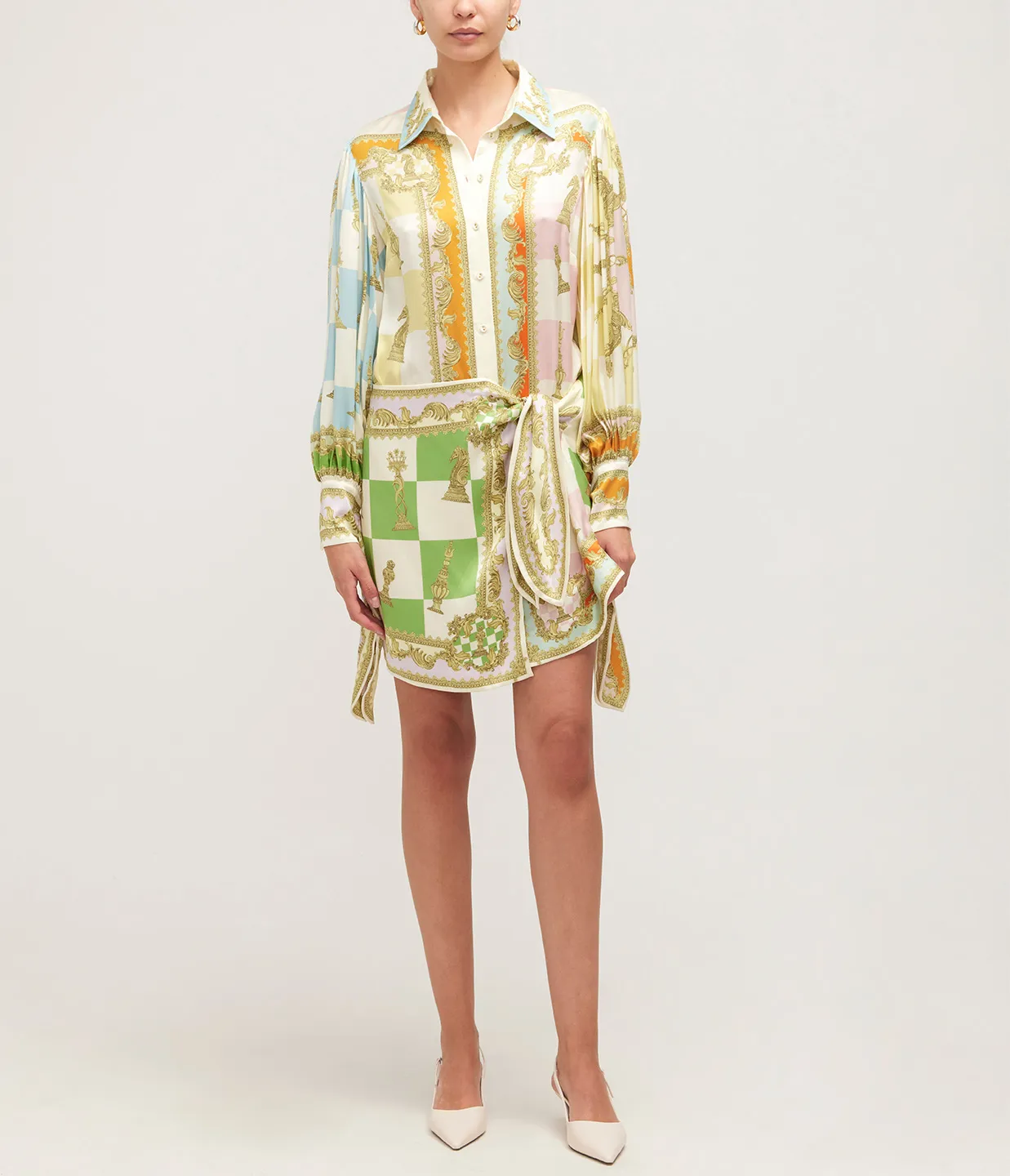 Checkmate Silk Mini Dress in Multi