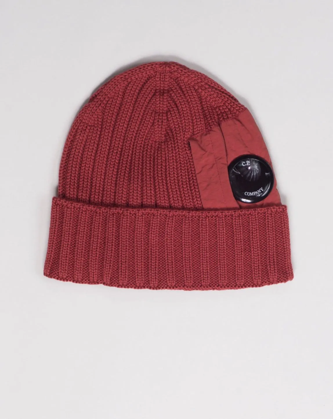 C.P. Company Extra Fine Merino Wool Side Lens Beanie / Ketchup