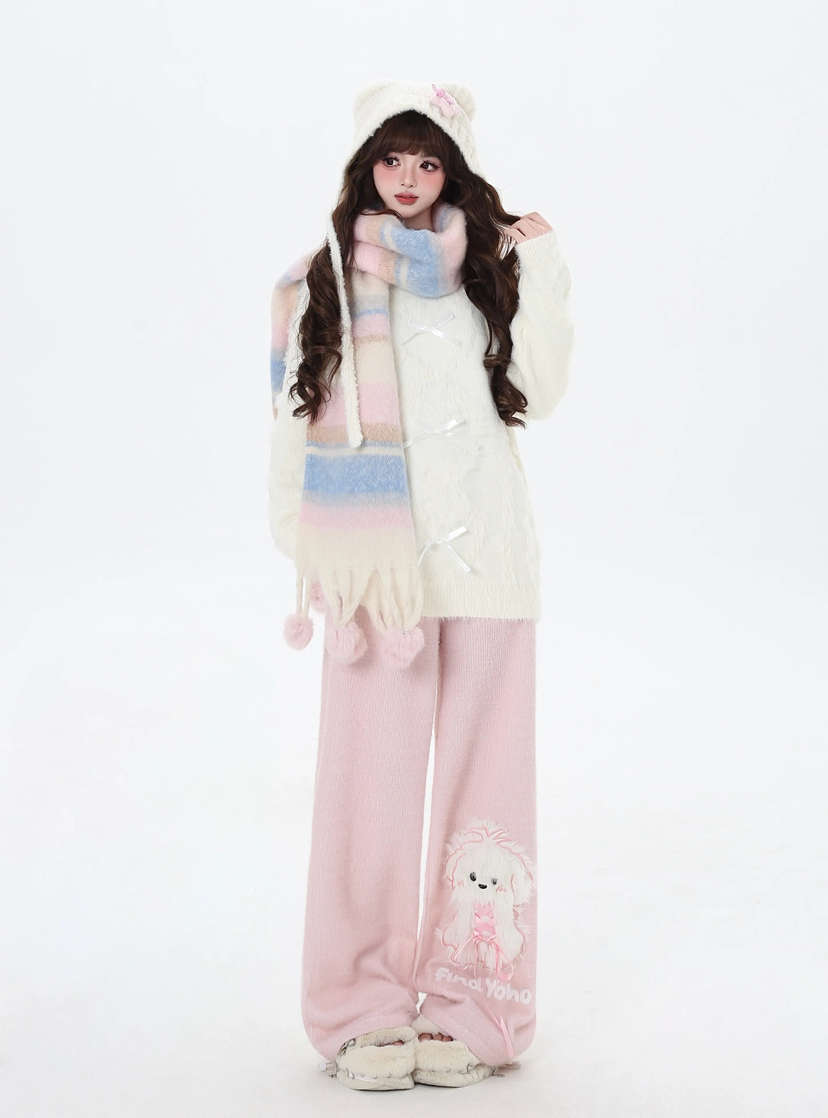 Crazy Girl White Puppy Dog Pink Elastic Waist Sweatpants
