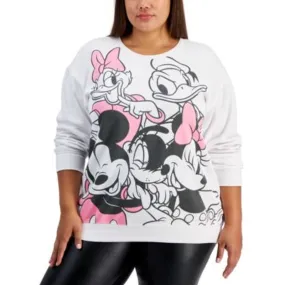 Disney Juniors Trendy Plus Size Mickey & Friends Sweatshirt White & Pink, 3X