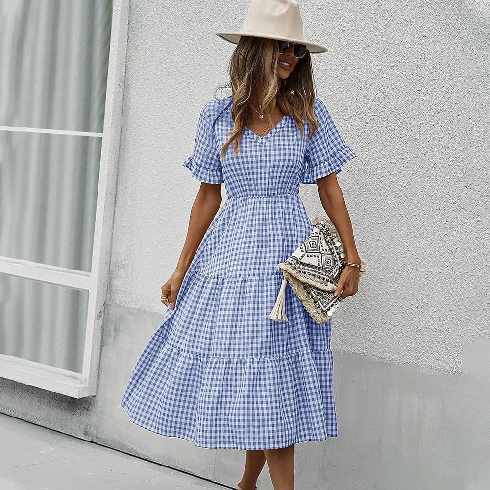 DressBetty - V Neck Ruffles Short Sleeve Boho Dress