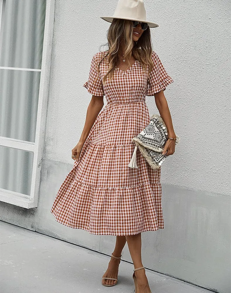 DressBetty - V Neck Ruffles Short Sleeve Boho Dress