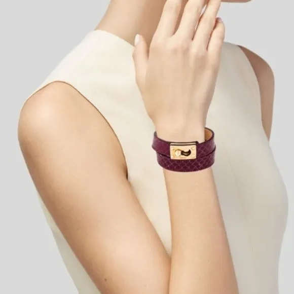 Fendi Burgundy Snakeskin Leather and Gold