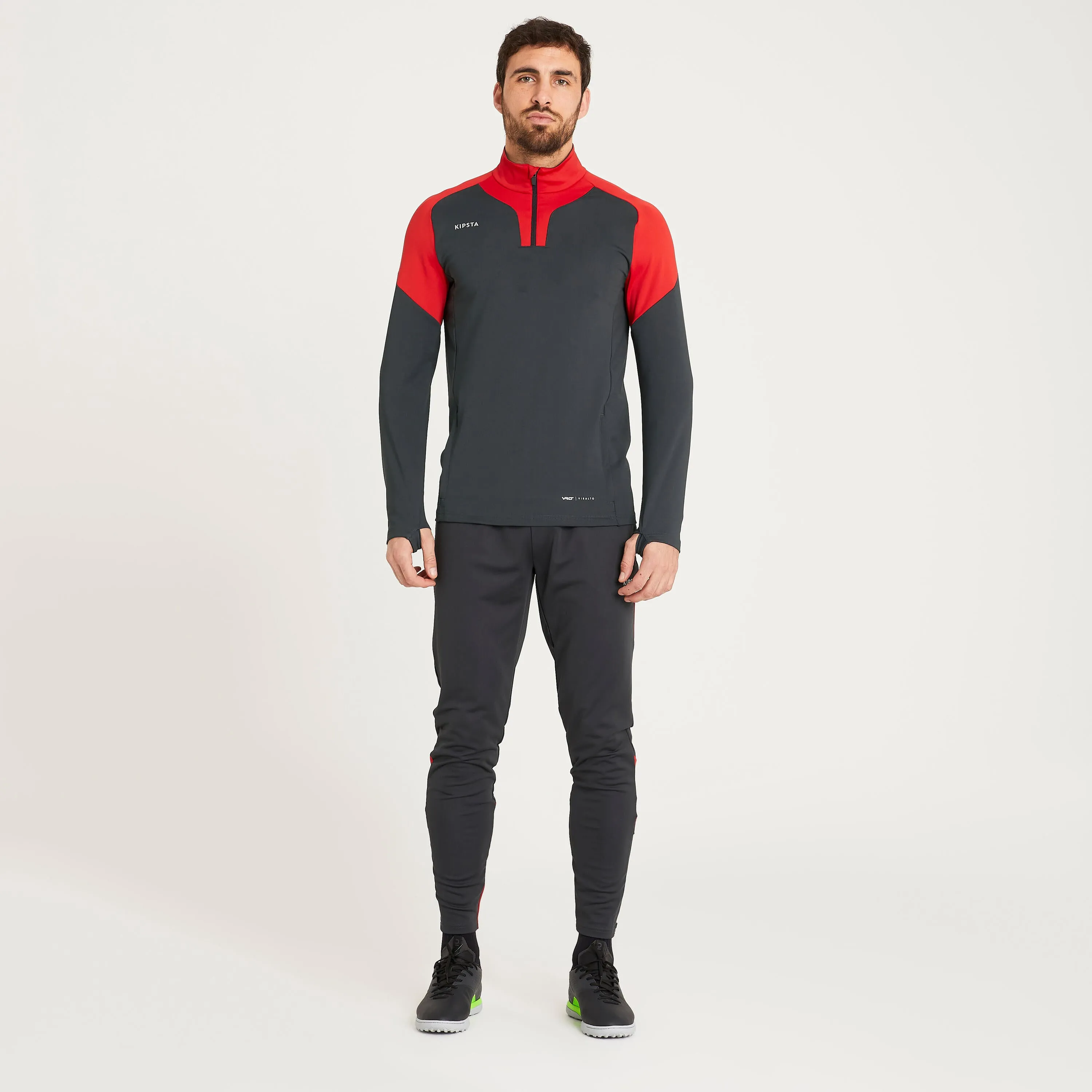Football sweatshirt with zipper Kipsta Viralto, grey/red