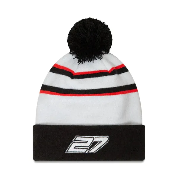 Haas Racing F1 Nico Hulkenberg Team Cuff Knit Beanie with Pom - White
