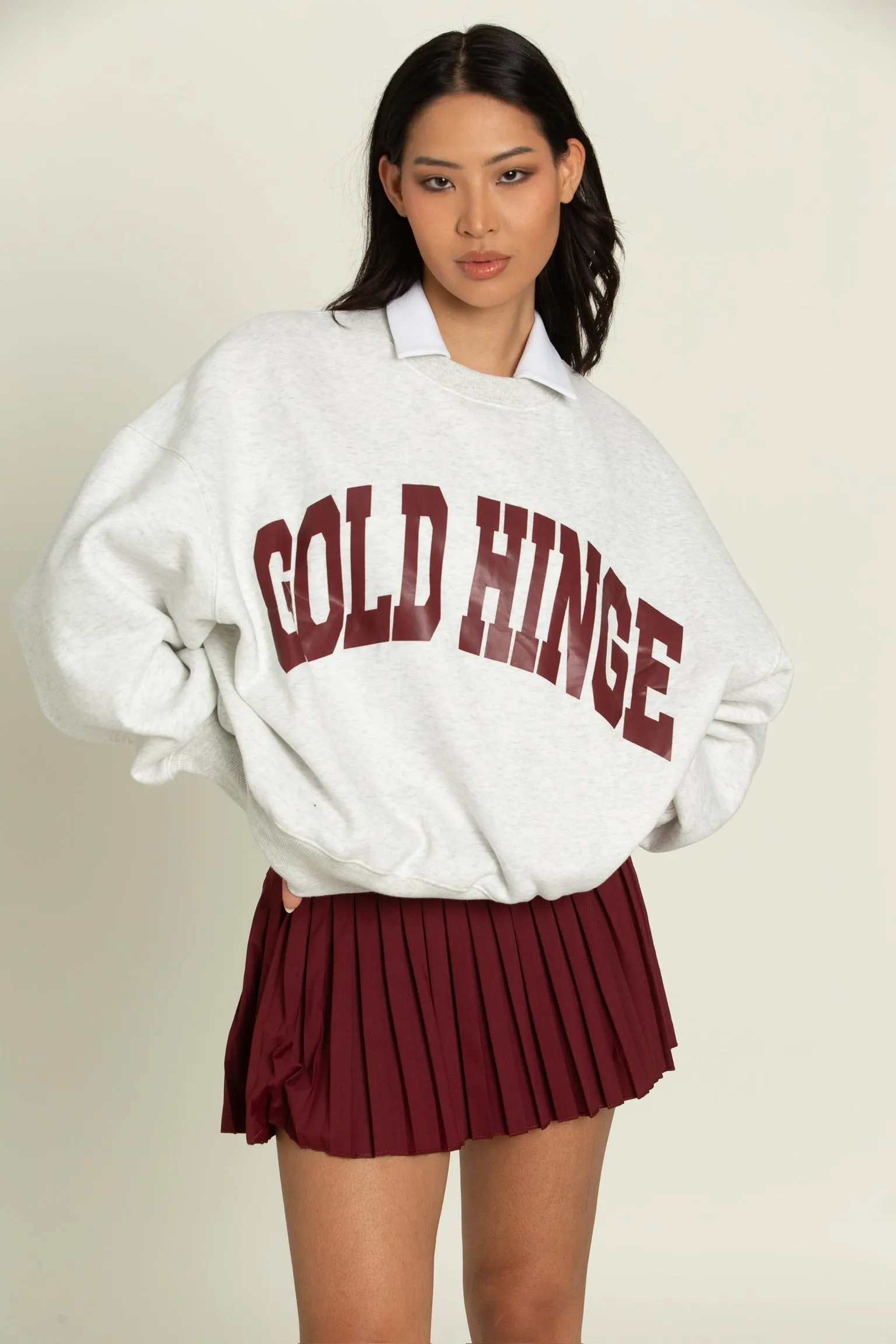 Heather White Maroon GH Wide Arm Sweatshirt