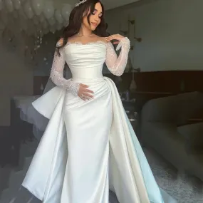 Ivory Mermaid Wedding Dress Off The Shoulder Bridal Dress Lace Long Sleeve vestidos de novia Princess Wedding Gowns