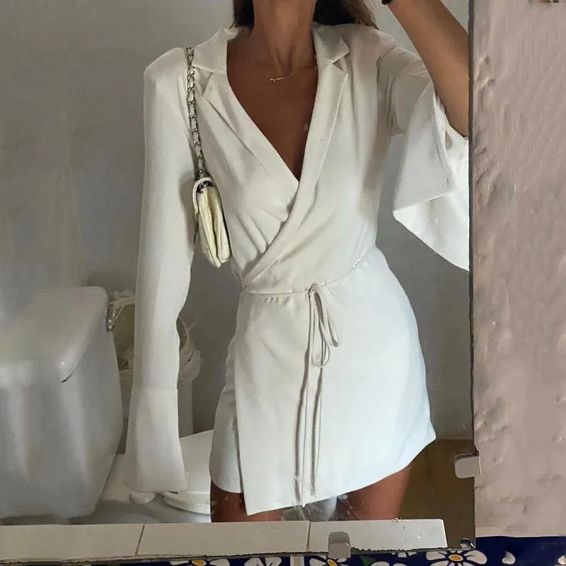 Julia Fashion - Satin V-Neck Shirt Dress