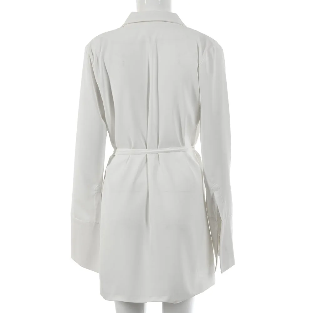 Julia Fashion - Satin V-Neck Shirt Dress