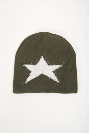 Khaki Star Embellished Beanie