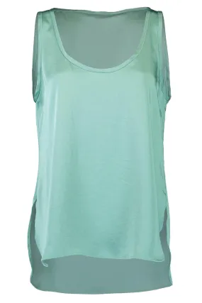 Lightweight Texture Satin Scoop Neck Tank - Sea Green