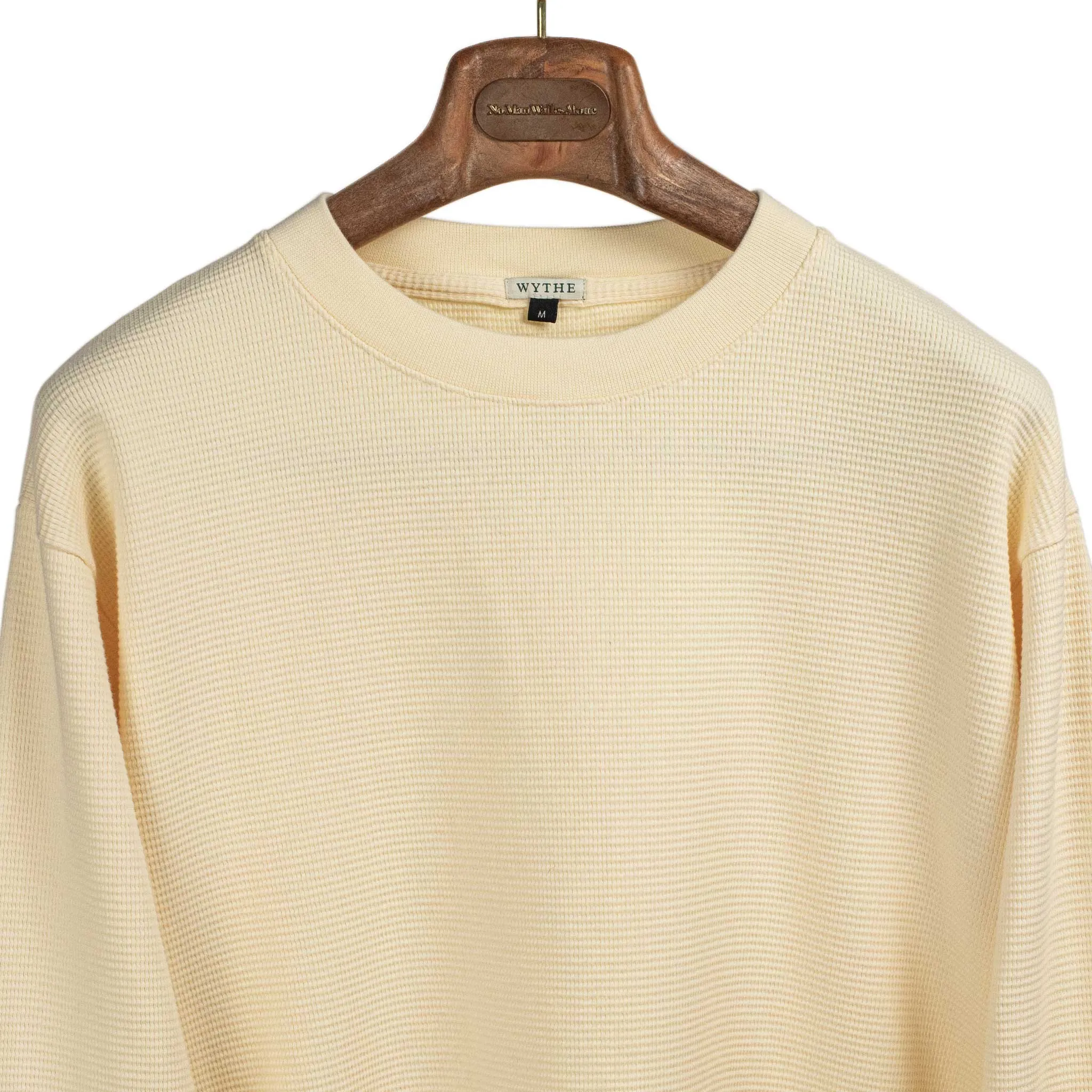 Long sleeve waffle thermal tee in cream cotton