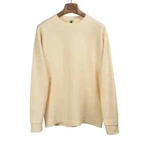 Long sleeve waffle thermal tee in cream cotton