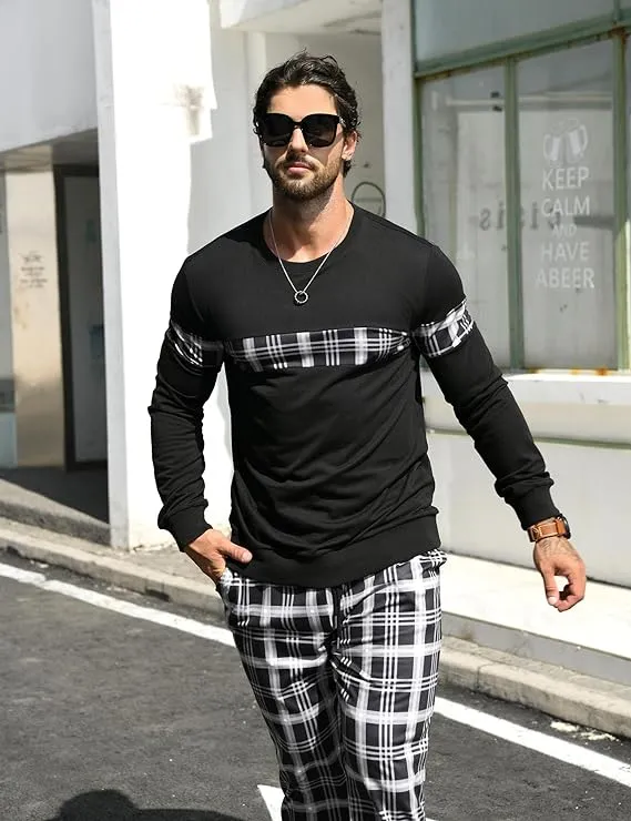 Men's Black & Red Plaid Sweatsuit and Pants Jogger Set