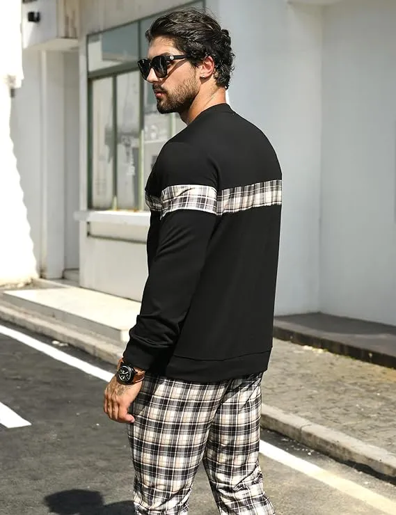 Men's Black & Red Plaid Sweatsuit and Pants Jogger Set