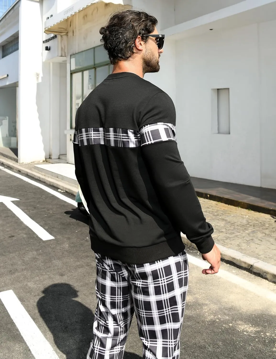 Men's Black & Red Plaid Sweatsuit and Pants Jogger Set
