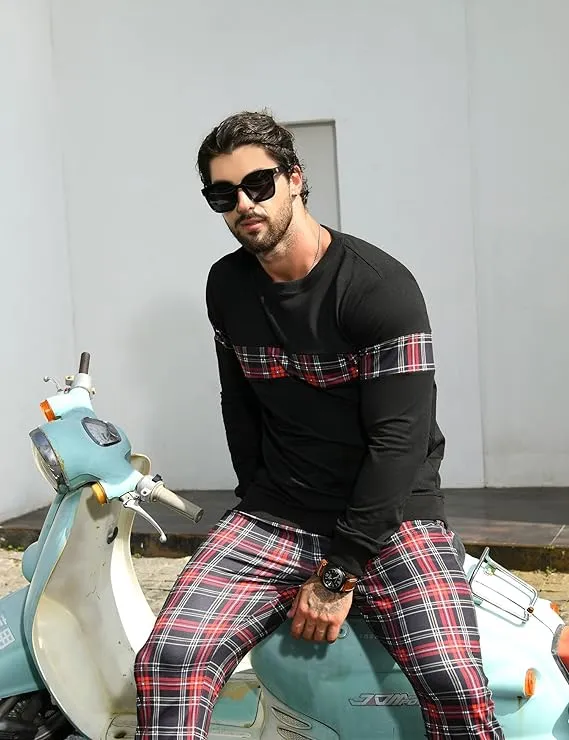 Men's Black & Red Plaid Sweatsuit and Pants Jogger Set