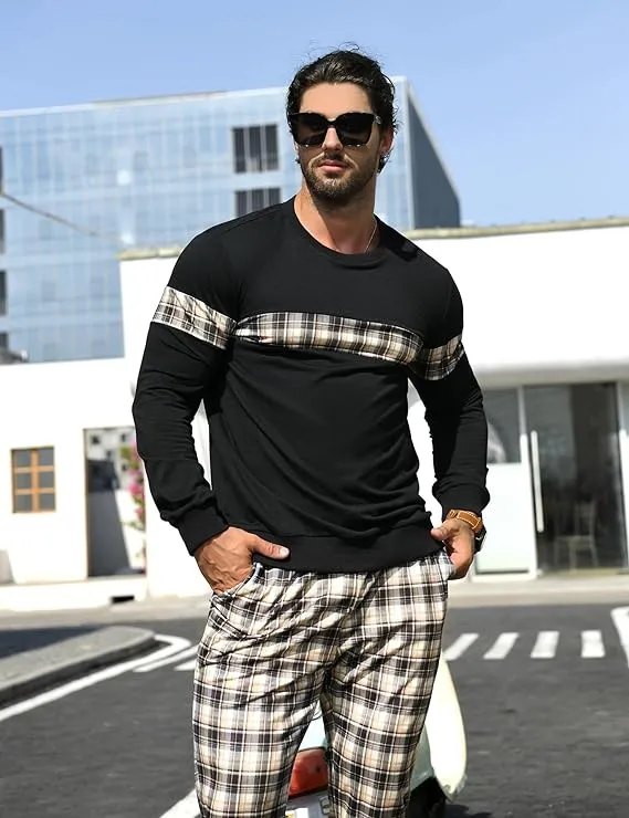 Men's White Plaid Sweatsuit and Pants Jogger Set