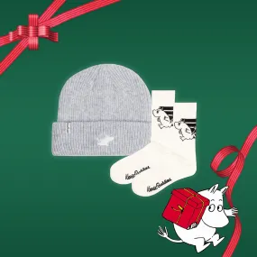 Moomintroll Active Socks and Beanie Christmas Combo - Grey & White