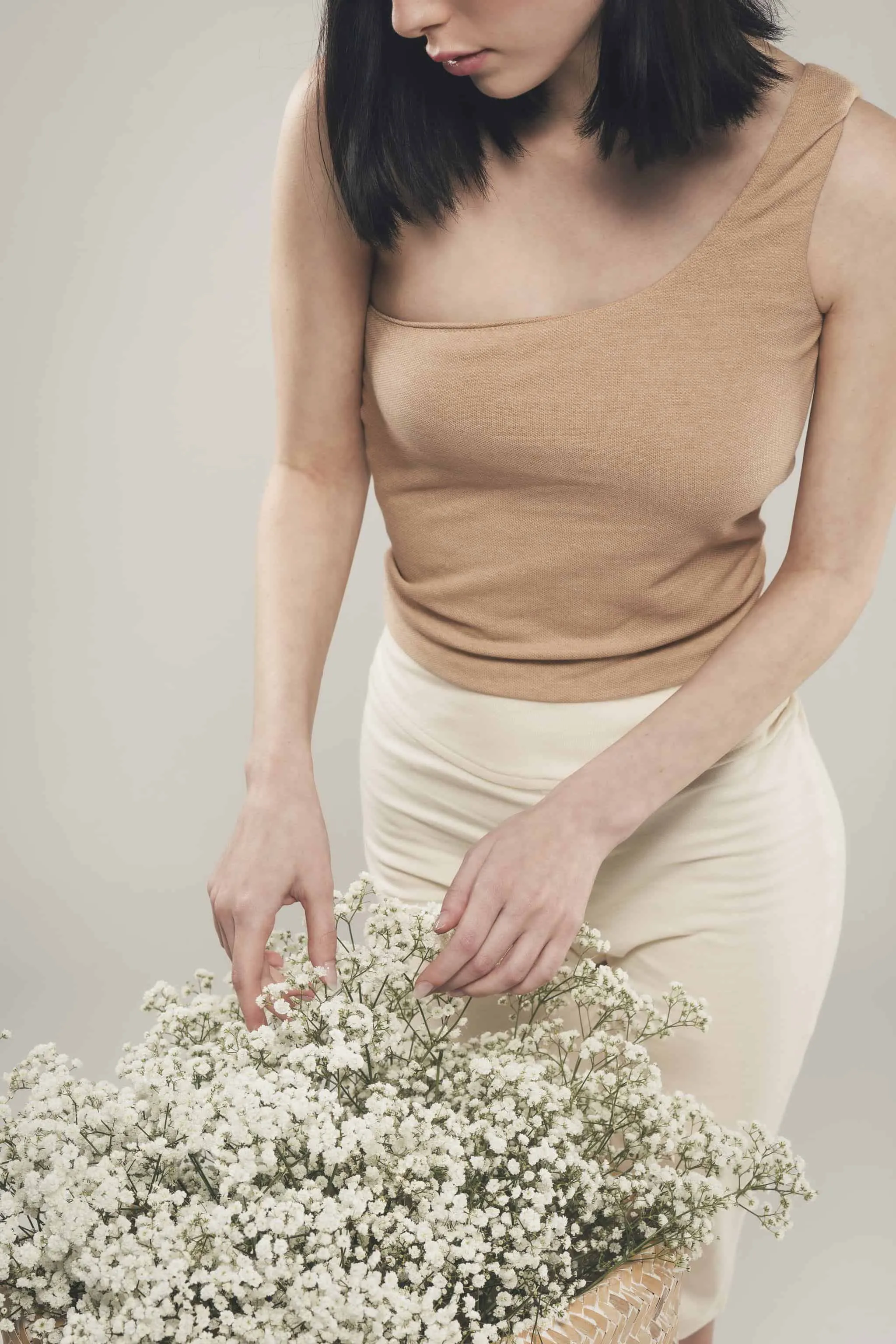 One Shoulder Top Light Brown